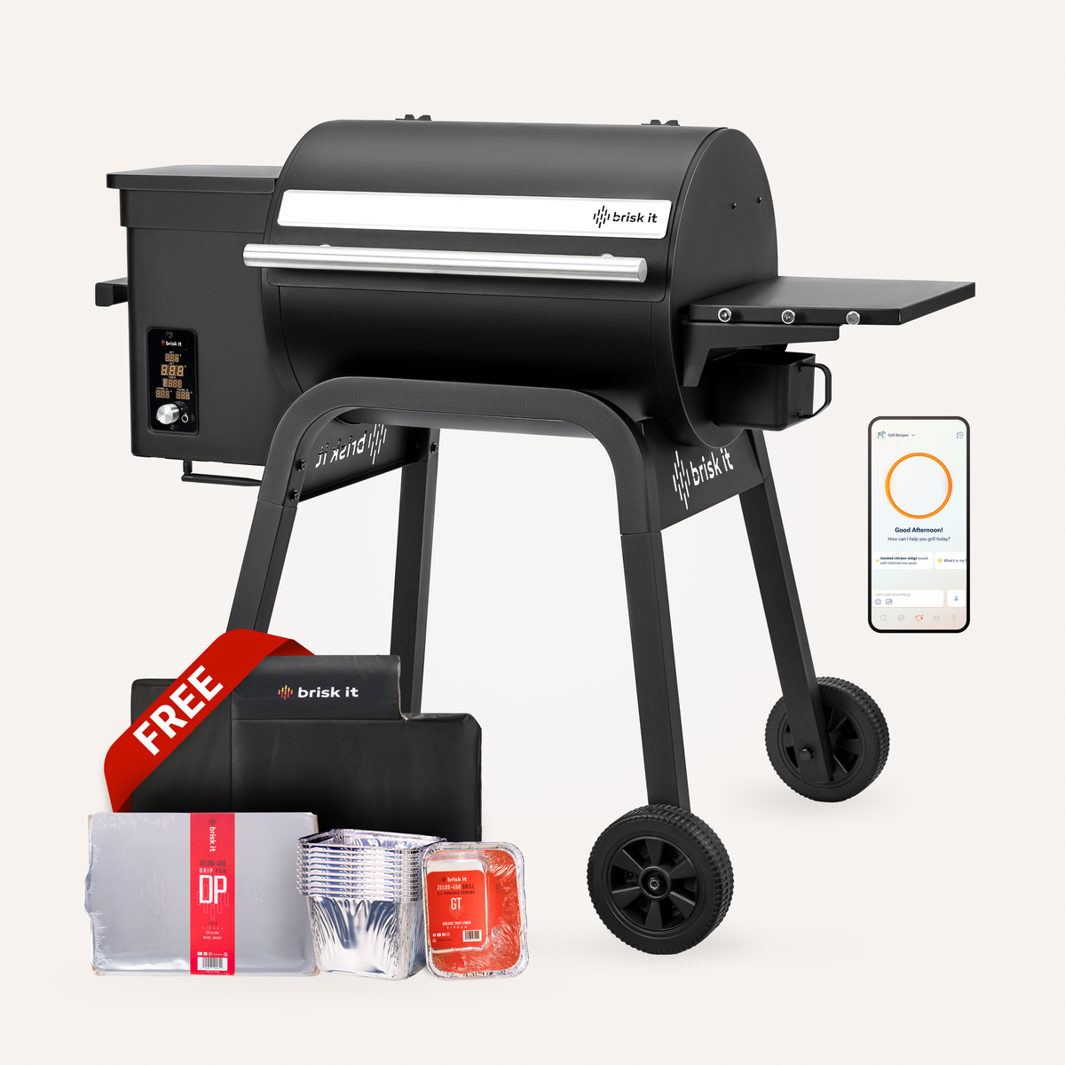 Brisk It Zelos AI Grill Starter Pack: Cover + Drip Pan Liners + Grease Tray Liners