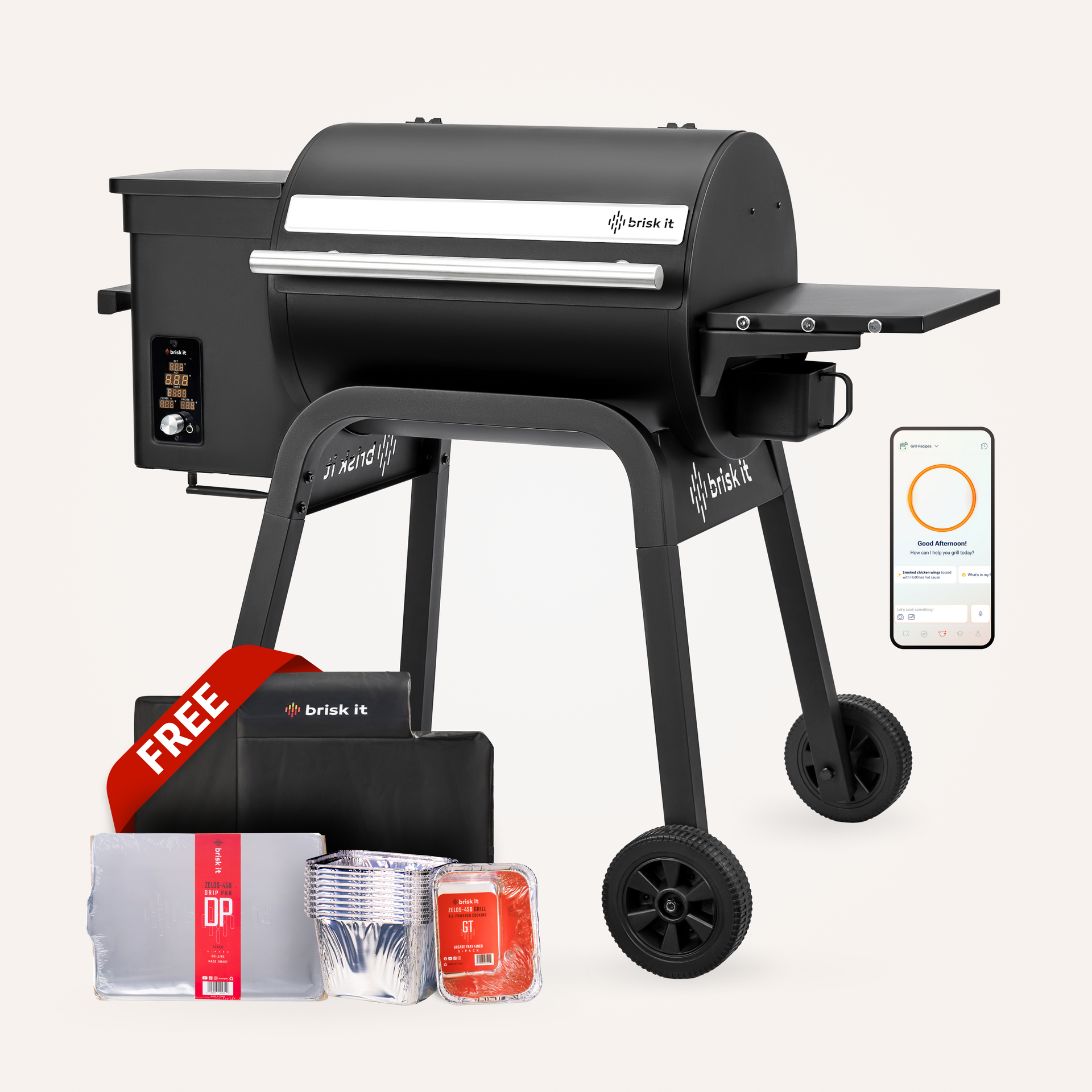 Brisk It Zelos AI Grill Starter Pack: Cover + Drip Pan Liners + Grease Tray Liners